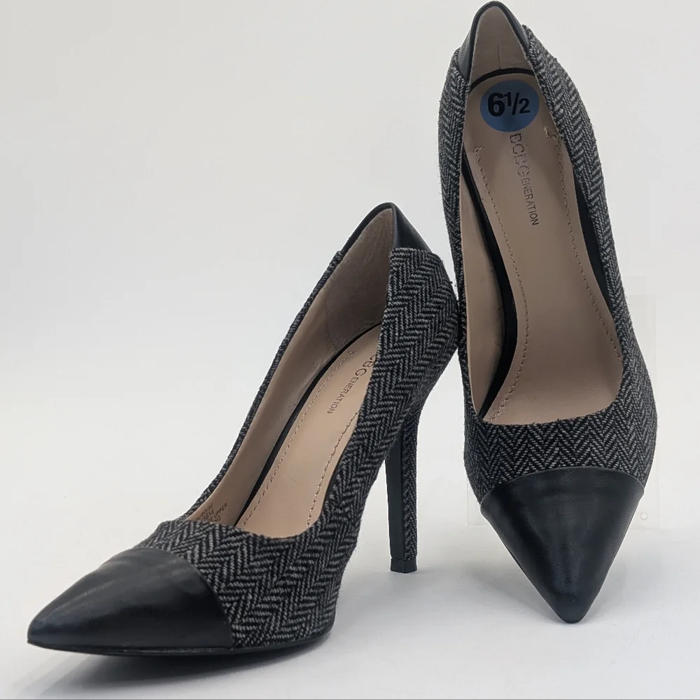 NWT BCBGeneration Duboise Sz 6.5 Stilleto Pointed Toe Fabric With Leather Accent - Picture 3 of 17